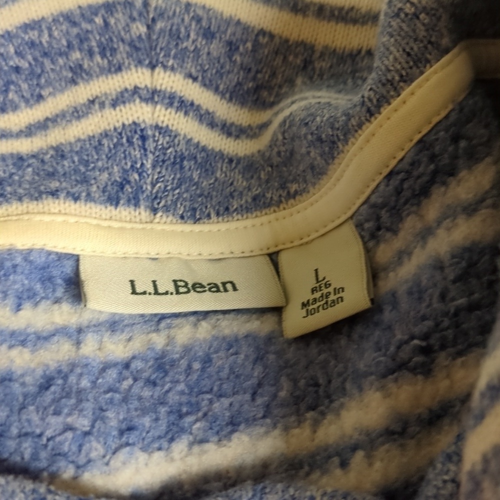 L.L. Bean Blue Striped Funnel Necked Sweater Fleece Pullover - Picture 3 of 4